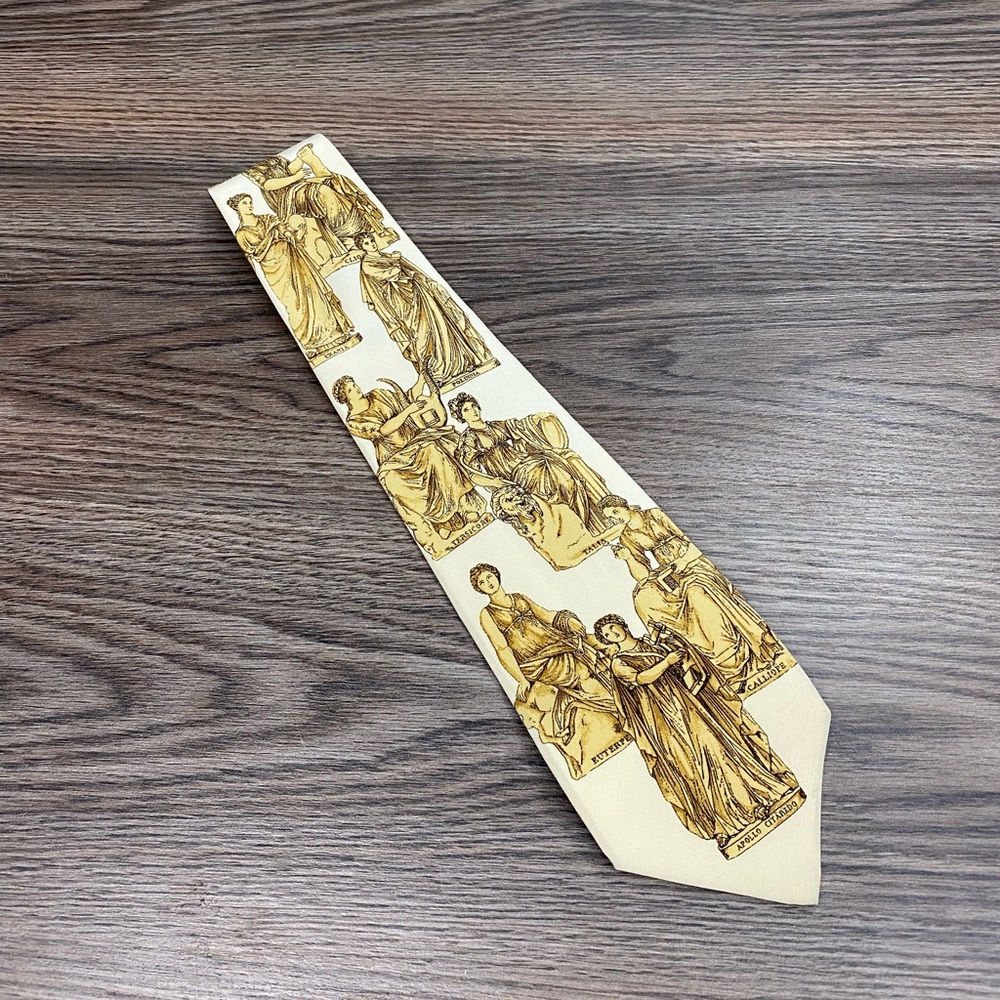 Fornasetti Le Muse White & Gold Sculpture Pattern Tie